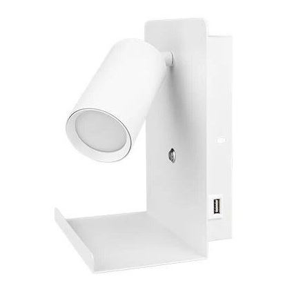 Kohtvalgusti seinale koos riiuliga ja USB laadija 1xGU10/35W/230V valge