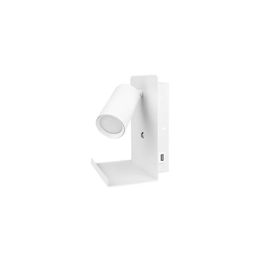 Kohtvalgusti seinale koos riiuliga ja USB laadija 1xGU10/35W/230V valge