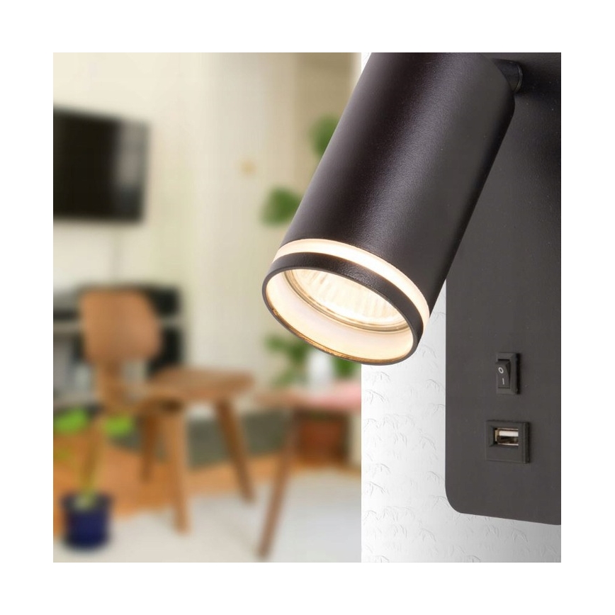 Kohtvalgusti seinale koos USB laadijaga 1xGU10/35W/230V must