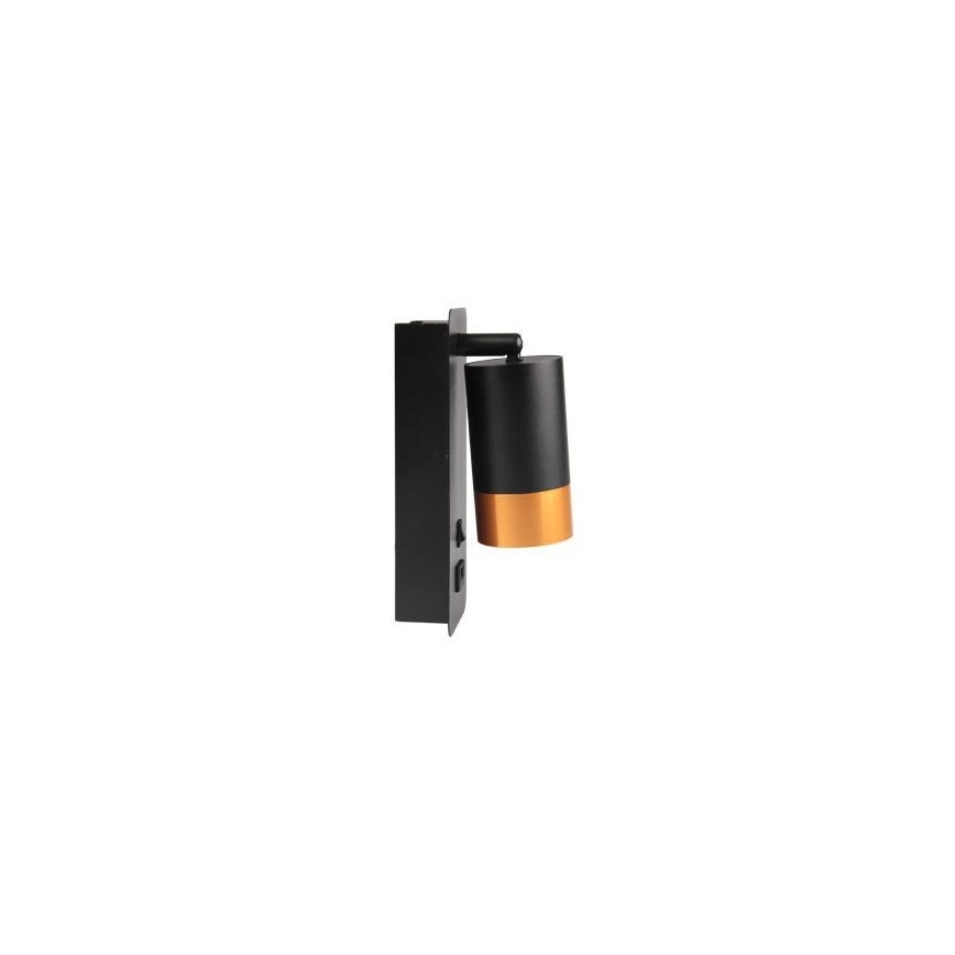 Kohtvalgusti seinale koos USB laadimisega 1xGU10/35W/230V must/kuldne