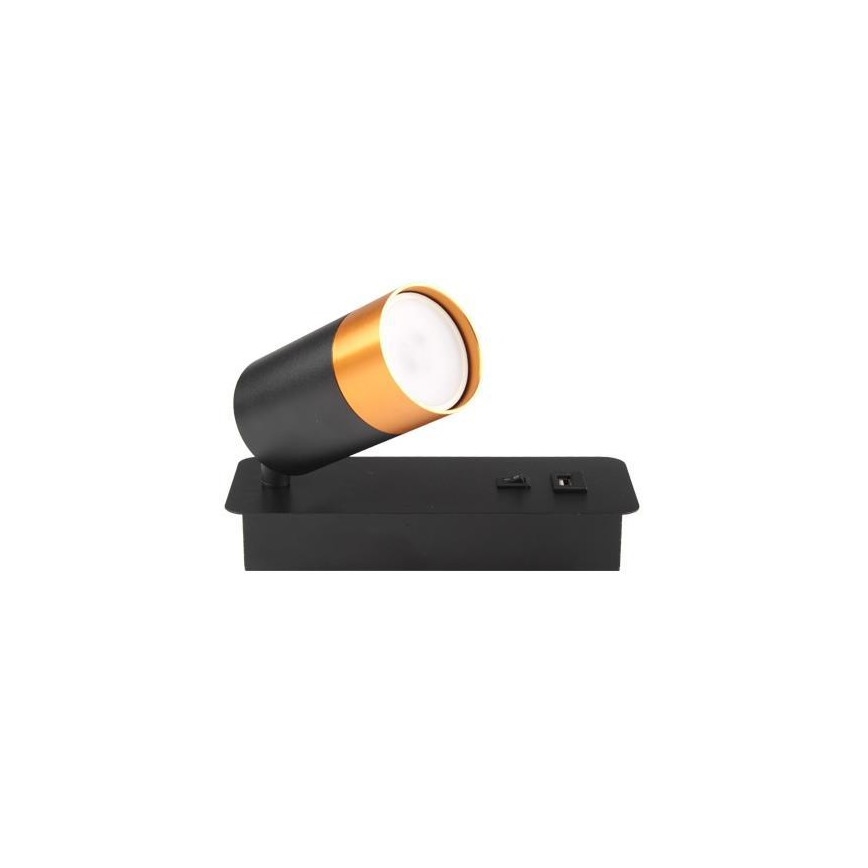 Kohtvalgusti seinale koos USB laadimisega 1xGU10/35W/230V must/kuldne