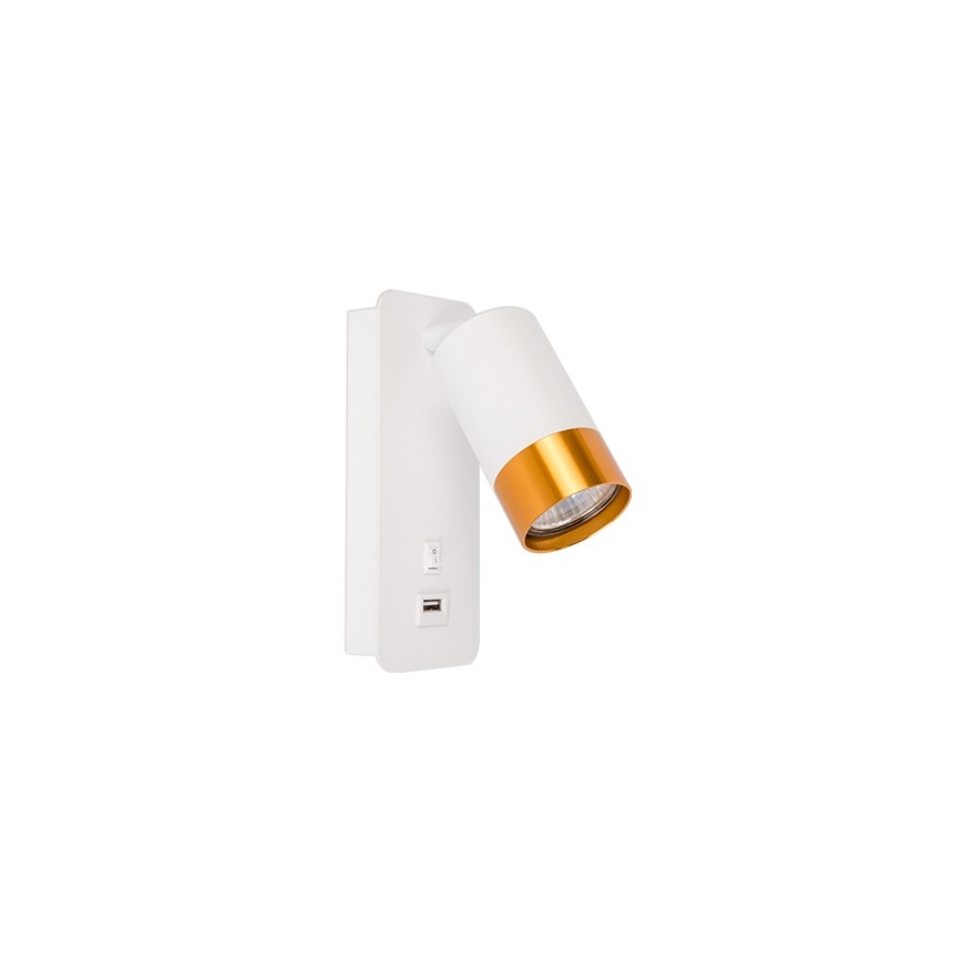 Kohtvalgusti seinale koos USB laadimisega 1xGU10/35W/230V valge/kuldne
