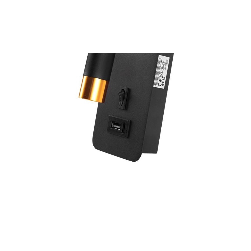 Kohtvalgusti seinale USB laadimisega 1xG9/35W/230V must/kuldne