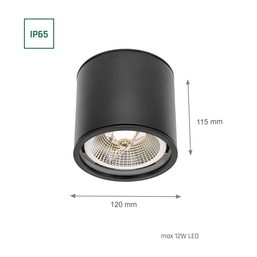 Kohtvalgusti vannituppa CHLOE AR111 1xGU10/12W/230V IP65 ümmargune must