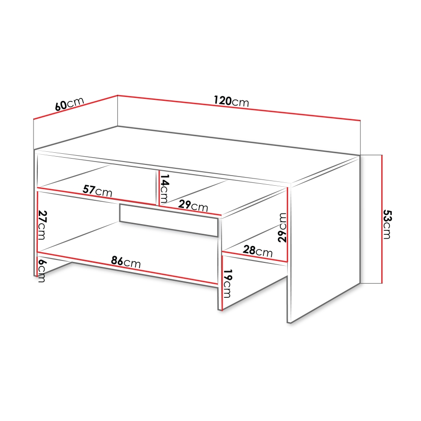 Kohvilaud ALVA 53x120 cm valge/tamm grande