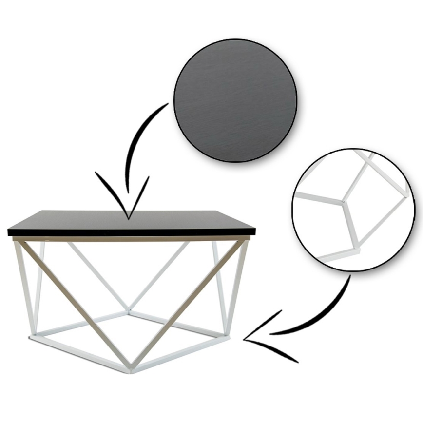 Kohvilaud CURVED 60x60 cm valge/must