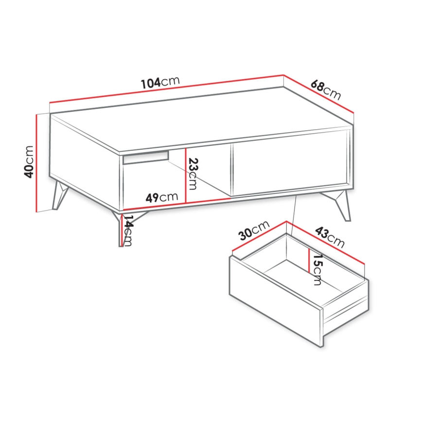 Kohvilaud DIAMOND 40x104 cm must/tamm evoke