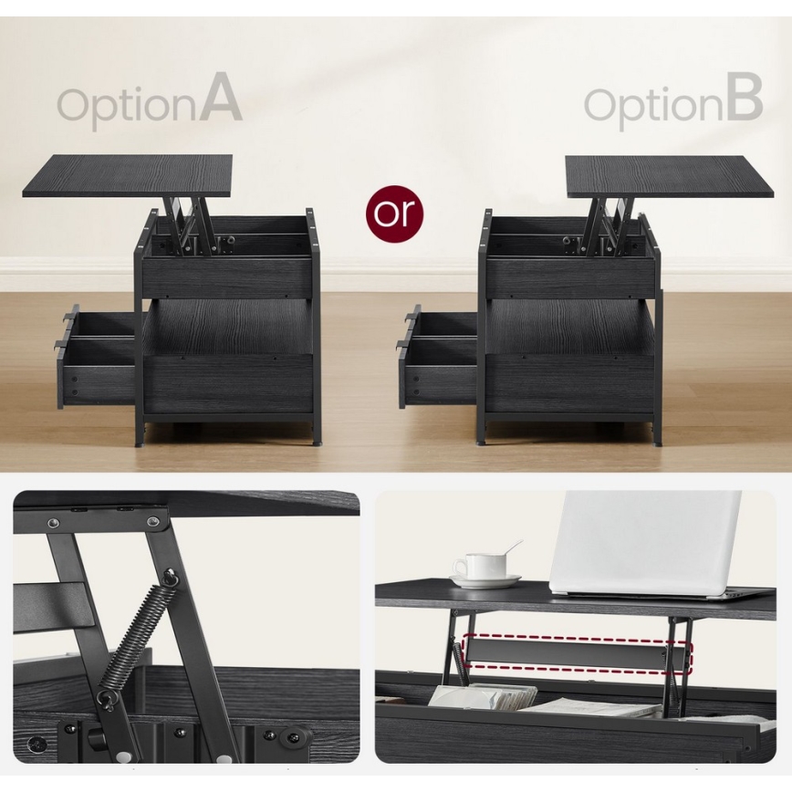 Kohvilaud NYRO tõstetava lauaplaadiga, must