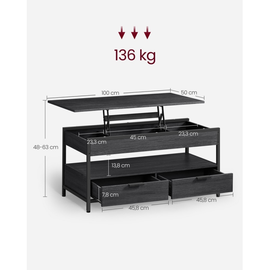 Kohvilaud NYRO tõstetava lauaplaadiga, must