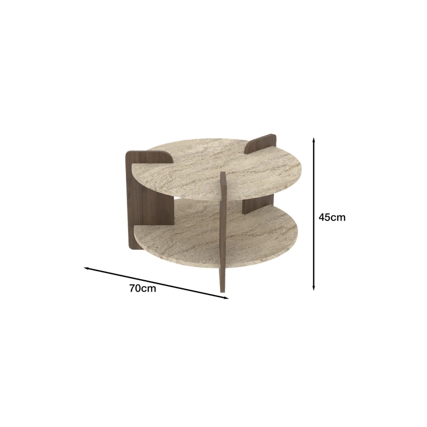 Kohvilaud PURO, Ø 70 cm, beež/pähkel