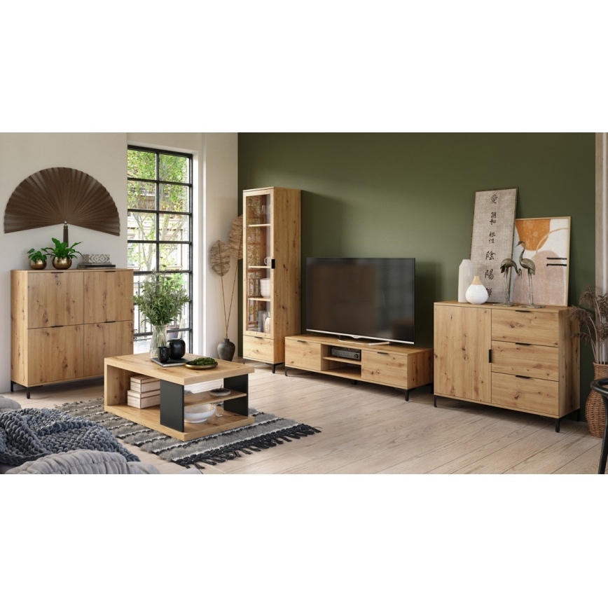 Kohvilaud riiuli ja hoiuruumiga LORA tamm artisan/must