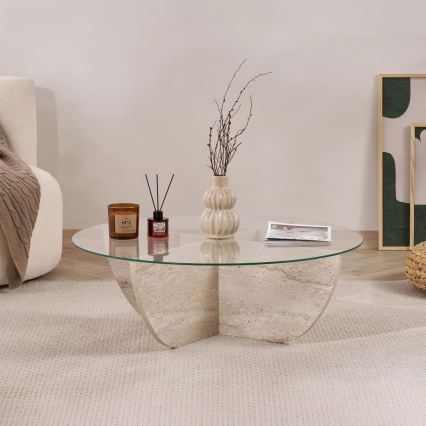 Kohvilaud VERE, läbimõõt 90 cm, beež/läbipaistev