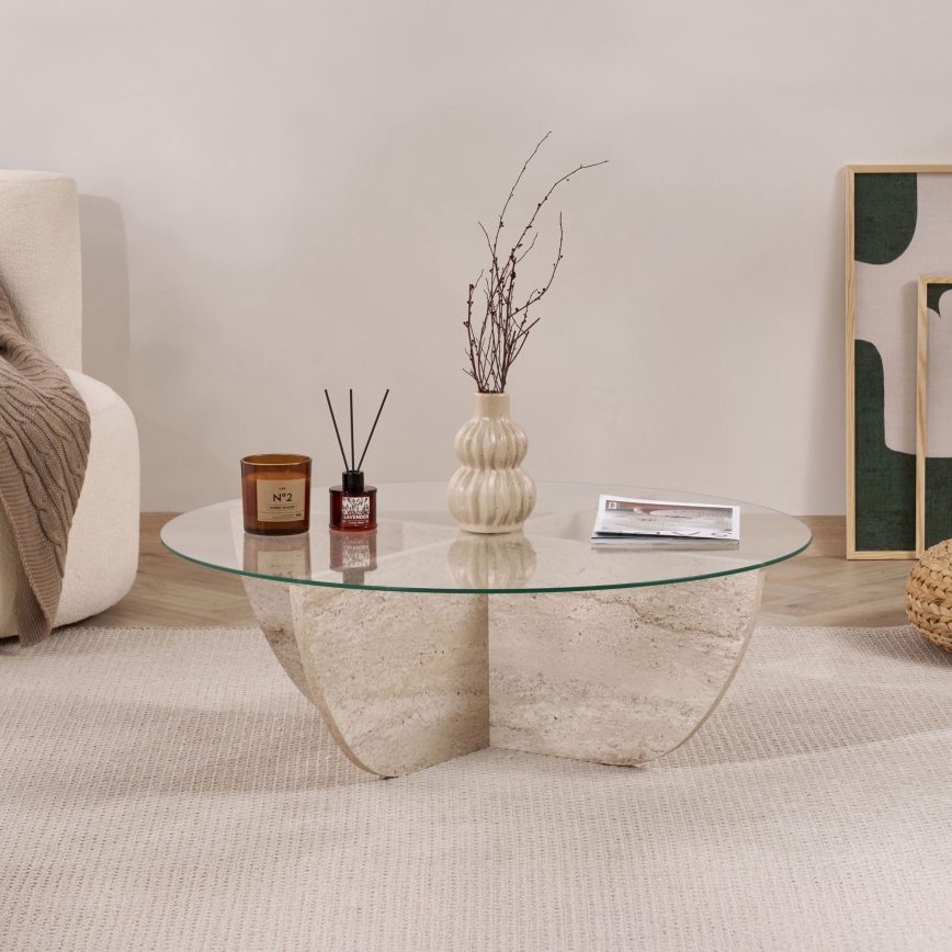 Kohvilaud VERE, läbimõõt 90 cm, beež/läbipaistev