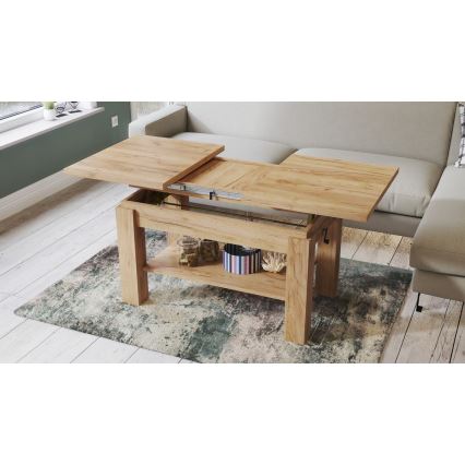 Kokkupandav kohvilaud/söögilaud riiuliga ADONIS craft tamm