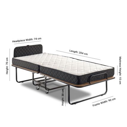 Kokkupandav metallist üheinimesevoodi HERON 90x204 cm valge kandevõime 120 kg