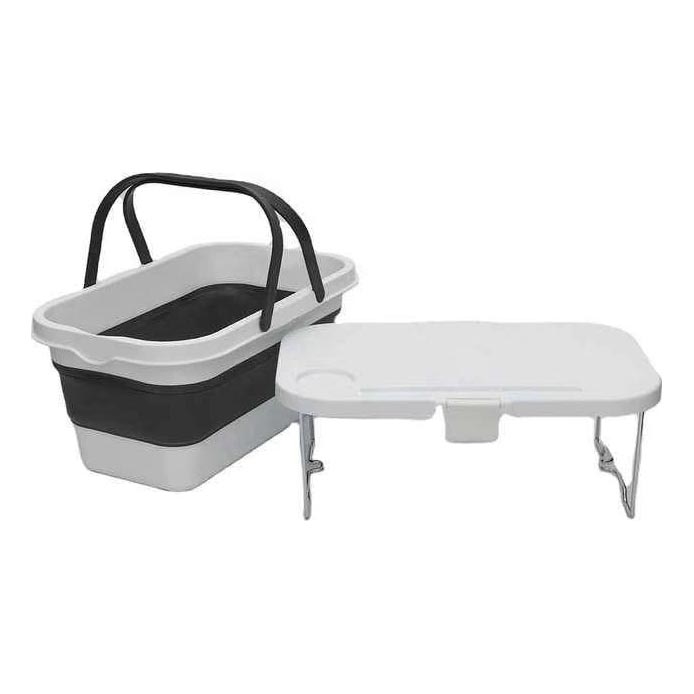 Kokkupandav piknikukorv matkamiseks kaanega 2in1 valge/hall