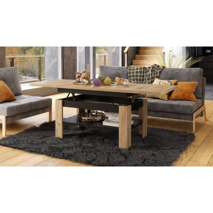 Kokkupandav kohvilaud/söögilaud tõstetava lauaplaadiga ROY craft tamm/must