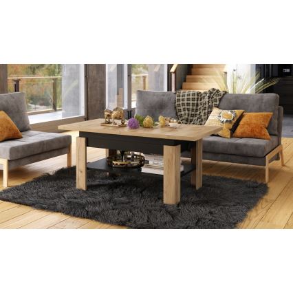 Kokkupandav kohvilaud/söögilaud tõstetava lauaplaadiga ROY craft tamm/must
