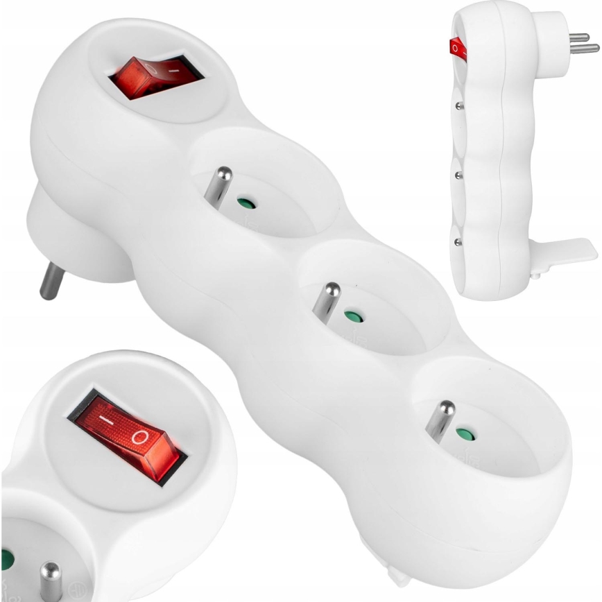 Kolme pistikupesaga voolujaotur lülitiga