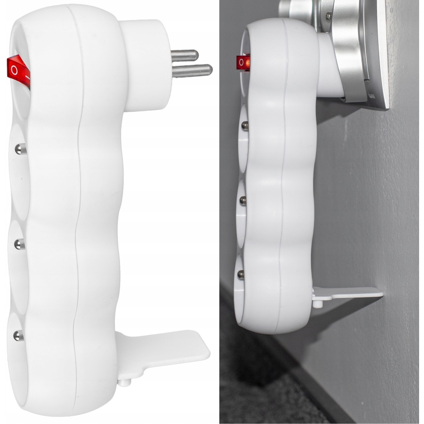 Kolme pistikupesaga voolujaotur lülitiga