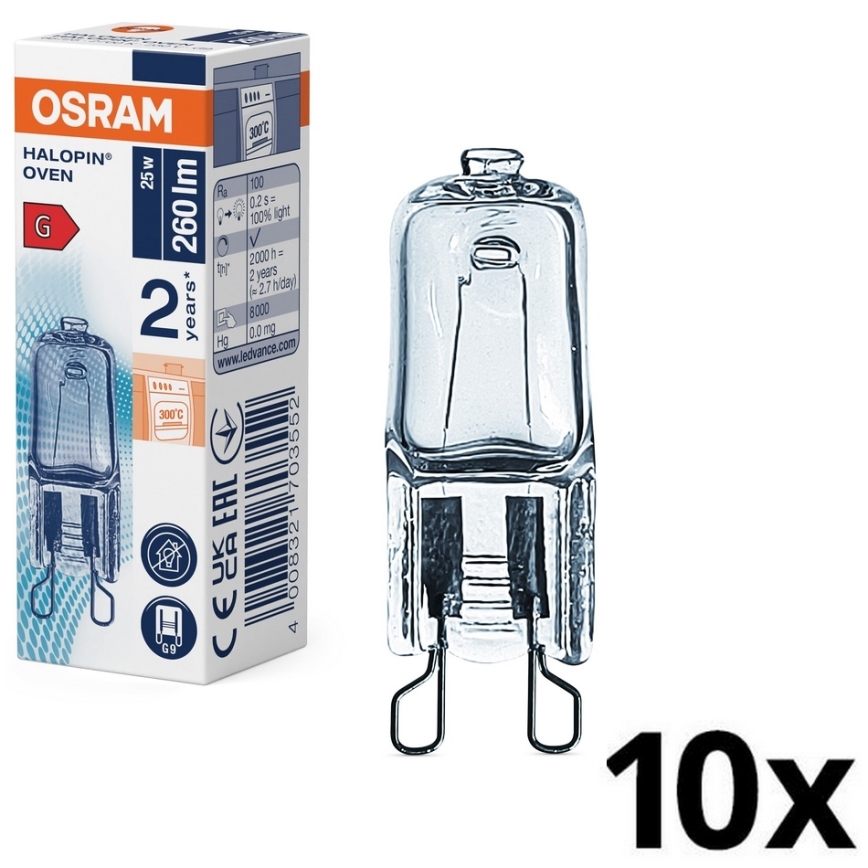 Komplekt 10x ahjupirne HALOPIN G9/25W/230V 2700K - Osram