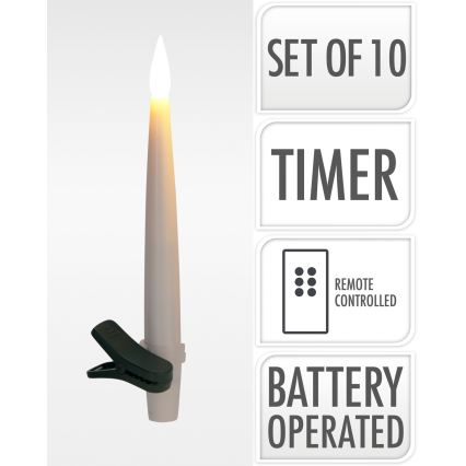 Komplekt 10x hämardatavaid LED-jõulukaunistusi LED/1xAAA 15 cm soe valge küünal + kaugjuhtimispult
