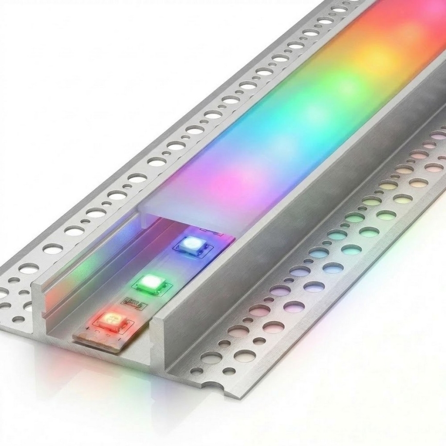 Komplekt 1x LED RGBW hämardatav riba DIGITAL LED/16,5W/230V 5 m + 5x süvistatav profiil 1 m hõbe/valge + kaugjuhtimispult