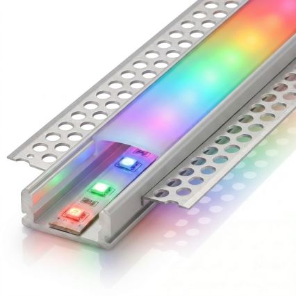 Komplekt 1x RGBW hämardatav LED-riba DIGITAL LED/16,5W/230V 5 m + 5x sisseehitatav profiil 1 m hõbe/valge + kaugjuhtimispult