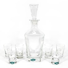 KOMPLEKT 1x Klaaspudel, 1x pudelikork ja 6x shotiklaas, läbipaistev