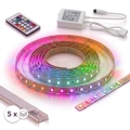 KOMPLEKT 1x LED RGBW hämardatav LED-riba DIGITAL LED/16,5W/230V 5 m + 5x sisseehitatav profiil 1 m hõbe/valge + kaugjuhtimispult