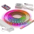 Komplekt 1x LED RGBW hämardatav riba DIGITAL LED/9,6W/230V 3 m + 3x süvistatav profiil 1 m hõbedane/valge + kaugjuhtimispult