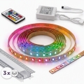 Komplekt 1x LED RGBW hämardatav riba DIGITAL LED/9,6W/230V 3 m + 3x süvistatav profiil 1 m (hõbedane/valge) + kaugjuhtimispult