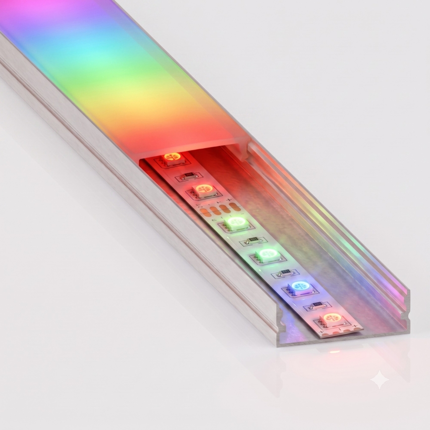 Komplekt 1× LED RGBW hämardatav riba NEO LITE MUSIC LED/24W/230V 5 m IP65 Wi‑Fi Tuya + 5× sisseehitatud profiil 1 m, hõbe/valge + kaugjuhtimispult