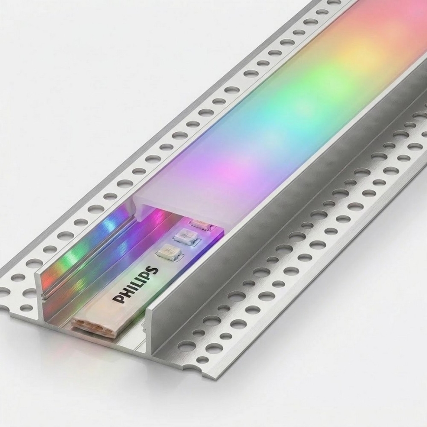 Komplekt 1x hämardatav LED RGBW-riba Philips Hue WHITE AND COLOR AMBIANCE LED/20W/230V 2 m + 2x süvistatav profiil 1 m, hõbe/valge