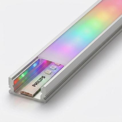 Komplekt 1x hämardatav LED RGBW riba Philips Hue WHITE AND COLOR AMBIANCE LED/20W/230V 2 m + 2x sisseehitatav profiil 1 m hõbedane/valge