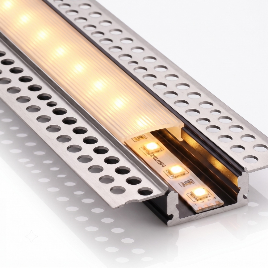 KOMPLEKT 1x liikumisanduriga LED-riba FLEX LED/3,6W/4xAA 2 m + 2x süvistatav profiil 1 m hõbe/valge