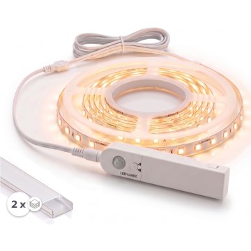 KOMPLEKT 1x LED-riba liikumisanduriga FLEX LED/3,6W/4xAA 2 m + 2x süvistatav profiil 1 m hõbe/valge