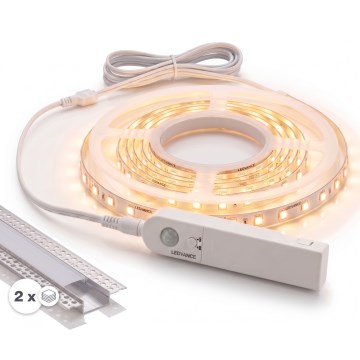 KOMPLEKT 1x liikumisanduriga LED-riba FLEX LED/3,6W/4xAA 2 m + 2x süvistatav profiil 1 m hõbe/valge