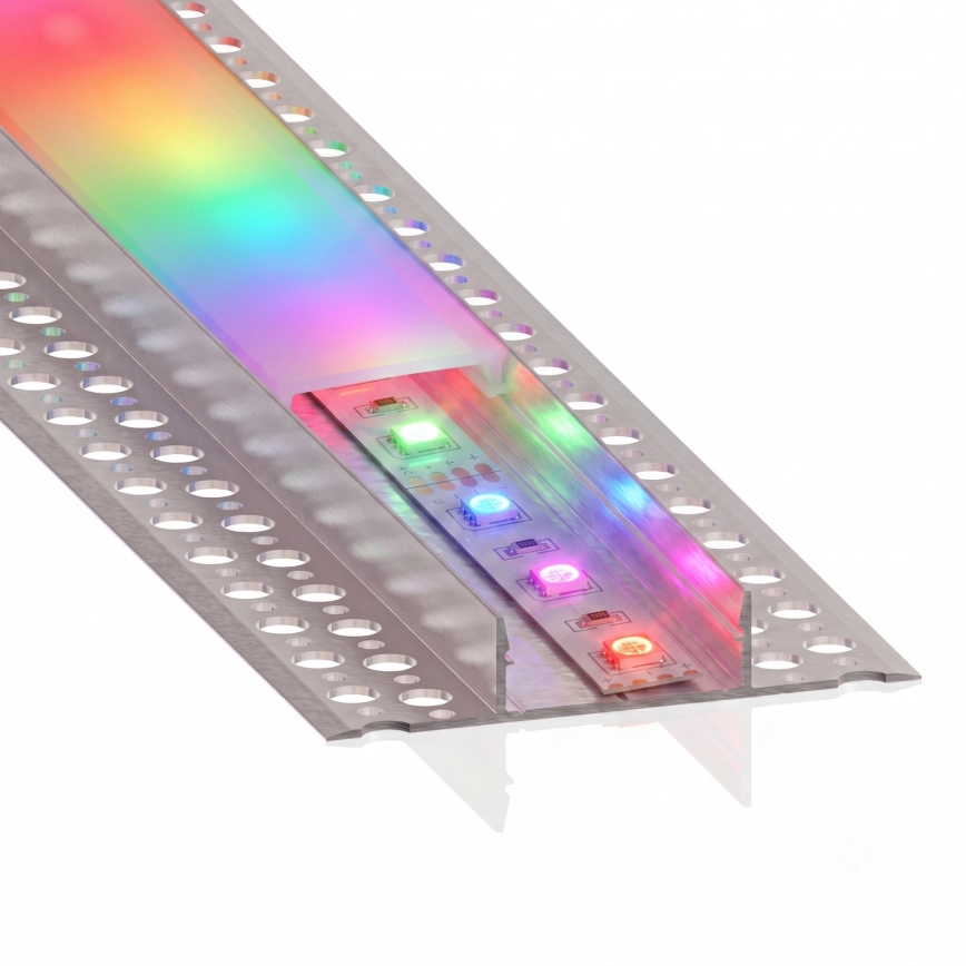 Komplekt: 1× LED RGBW hämardatav riba NEO LITE MUSIC LED/24W/230V, 5 m, IP65, Wi‑Fi Tuya + 5× 1 m süvistatavat profiili, hõbe/valge + kaugjuhtimispult