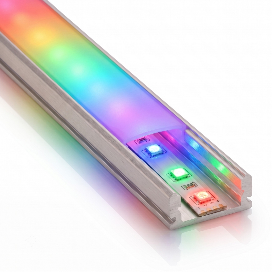 KOMPLEKT 1x hämardatav LED RGBW-valgusriba NEO LITE MUSIC LED/24W/230V 5 m IP65 Wi-Fi Tuya + 5x süvistatav profiil 1 m hõbe/valge + kaugjuhtimispult