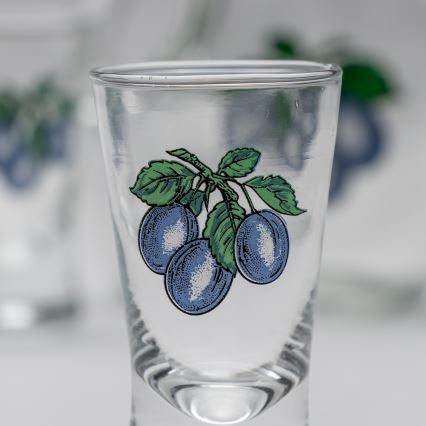 Komplekt 1x suur pudel + 2x pitsid läbipaistev ploomi motiiviga