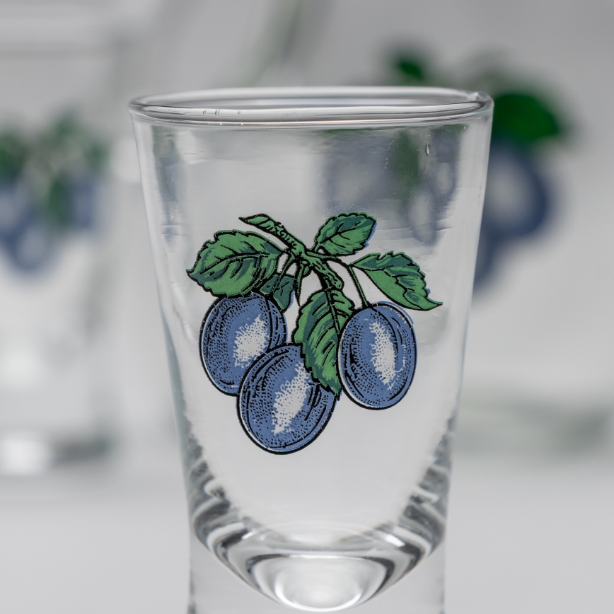 Komplekt 1x suur pudel + 2x pitsid läbipaistev ploomi motiiviga