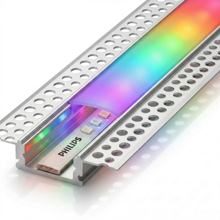 KOMPLEKT 1x LED RGBW hämardatav LED-riba Philips Hue WHITE AND COLOR AMBIANCE LED/20W/230V 2 m + 2x sisseehitatav profiil 1 m hõbe/valge
