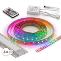 Komplekt: 1× RGBW hämardatav LED-riba DIGITAL LED/9,6W/230V 3 m + 3× 1 m süvistatav profiil, hõbe/valge + kaugjuhtimispult