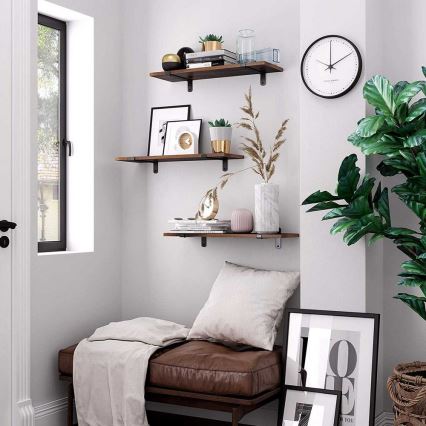 Komplekt 2 seinale kinnitatavat riiulit SHELFY, pruun/must