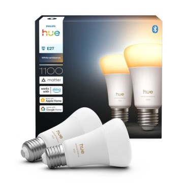 Komplekt 2 tk hämardatavaid Philips Hue WHITE AMBIANCE E27 LED-pirne, 8,1 W, 230 V, 1000–20000 K
