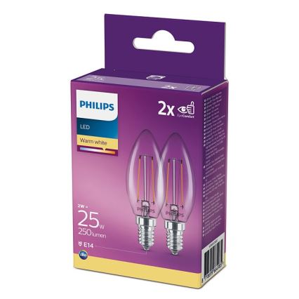 KOMPLEKT 2 x LED Pirn Philips B35 E14/2W/230V 2700K