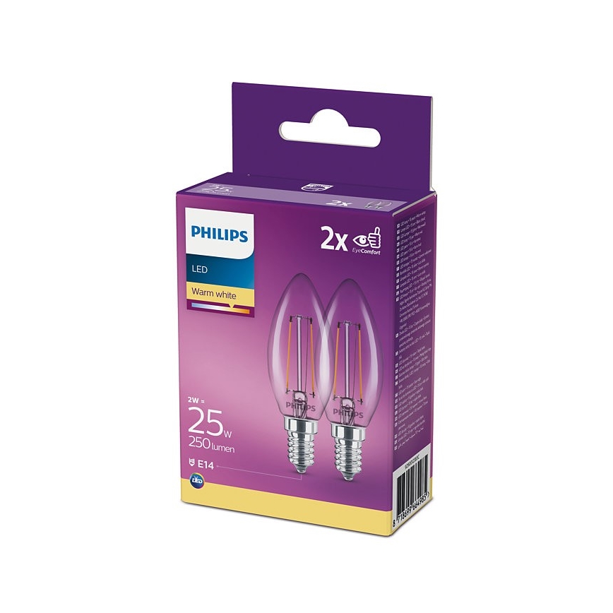 KOMPLEKT 2 x LED Pirn Philips B35 E14/2W/230V 2700K