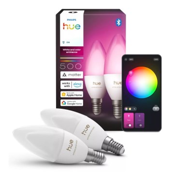 Komplekt 2 × LED RGBW hämardatav pirn Philips Hue White And Color Ambiance B39 E14/3,7W/2300V 1000–20000K