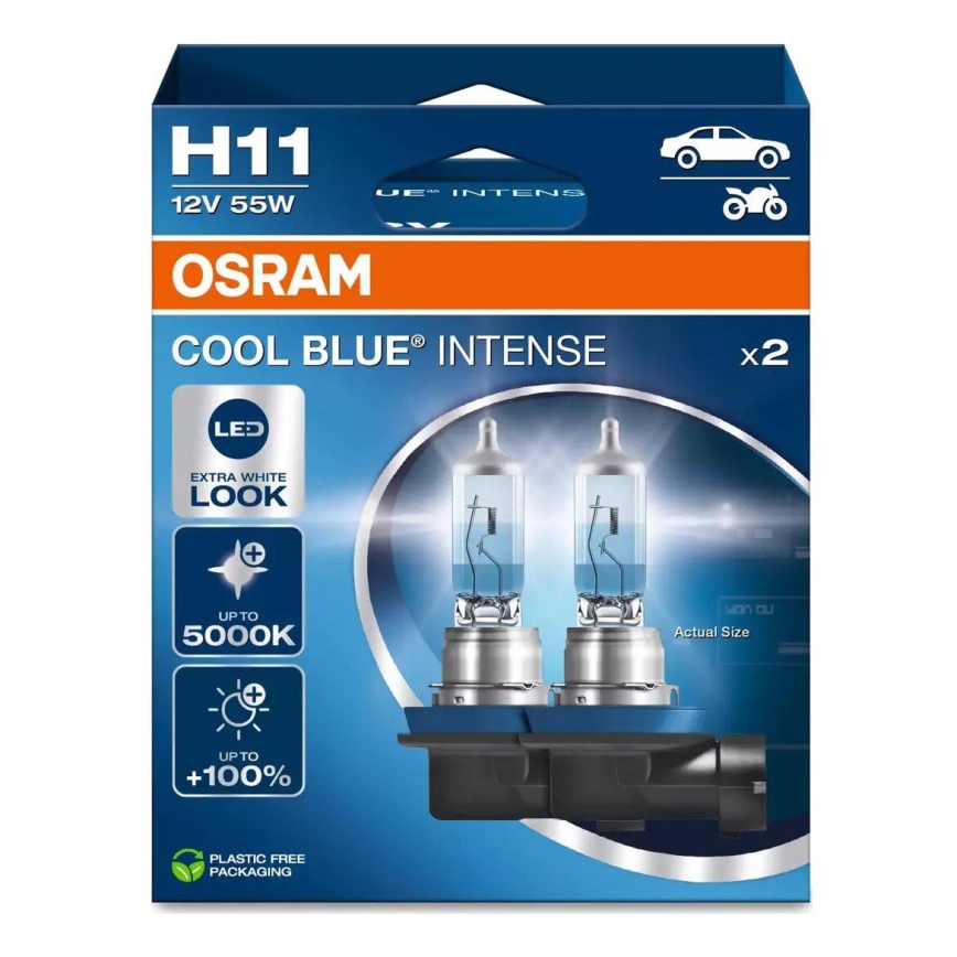 KOMPLEKT 2x Auto pirn COOL SININE H11 PGJ19-2/55W/12V 5000K - Osram